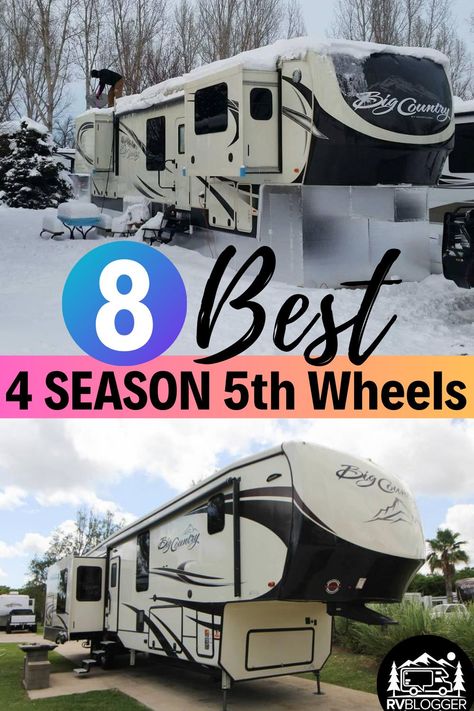 4 season 5th wheels are the best for full time RV living. Designed and built to handle extreme temperatures, these RVs are properly insulated to keep you warm in the winter and cool in the summer. Check out Heartland Big Country or Jayco Northpoint, along with great tips in this article to see if an all season 5th wheel is right for you. #rvblogger #fifthwheel #5thwheel #traveltrailer #4seasoncamper #allseasoncamper #rvliving #fulltimerving #fulltimervliving #jayco #hearlandrv #rvtips Rv Fifth Wheel, Fifthwheel Living Ideas, Full Time Fifth Wheel Living, 5th Wheel Living Full Time, Fifth Wheel Living Full Time, Living In A Fifth Wheel Full Time, 5th Wheel Camper Ideas, Full Time Rv Living In Winter, Best Rvs For Full Time Living