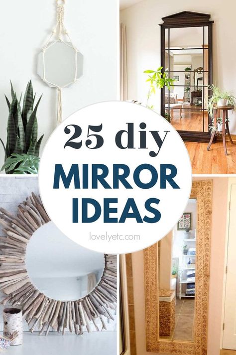 These 25 DIY mirror ideas include gorgeous, budget-friendly DIY mirrors of all shapes and sizes. From framing a builder-basic bathroom mirror to recreating a gorgeous boutique mirror, you'll find fantastic diy mirrors of all types. Diy Wall Mirror Frame Ideas, Diy Floor Length Mirror, Decorating Mirror Ideas, Boutique Mirror, Floor Length Mirrors, Diy Wall Mirror, Diy Mirrors, Basic Bathroom, Leaning Floor Mirror