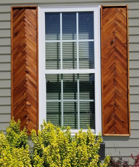 Herringbone Shutters Chevron Shutters Modern Farmhouse | Etsy Modern Farmhouse Shutters, Herringbone Shutters, Chevron Shutters, Exterior Curb Appeal, Modern Shutters, Cedar Wood Fence, Window Shutters Exterior, Indoor Shutters, Farmhouse Shutters