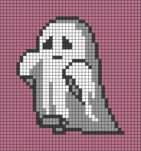 Alpha pattern #55780 variation #96607 | BraceletBook Halloween Grid Art, Halloween Crochet Grid, Pennywise Alpha Pattern, Ghostface Alpha Pattern, Pixel Art Pattern Crochet, Ghost Pixel Art, Ghost Alpha Pattern, Alpha Patterns Halloween, Spooky Pixel Art