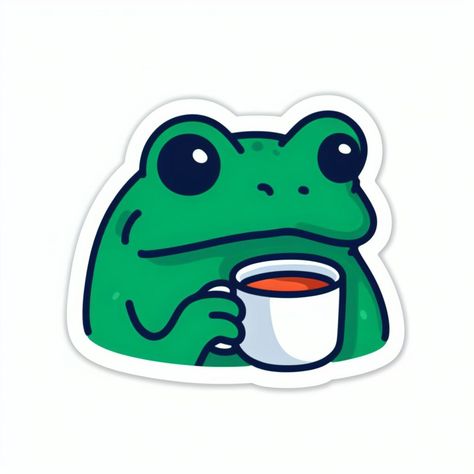 It's tea time and froggie is not too be bothered. Chill sticker for your hot cup of tea🐸 Journal Stickers Ideas, Frog Drinking Tea, Hot Stickers, Tea Stickers, Frog Stickers, Hot Cup Of Tea, Animal Doodles, Sweet Pic, Tea Art