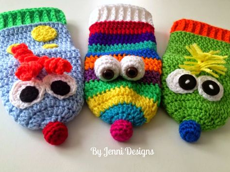 [Free Pattern] Use Up Scrap Yarn And Make Some Fun Puppets Every Kid Will Love - Knit And Crochet Daily Animal Hand Puppets, Finger Puppet Patterns, Glove Puppets, Puppet Patterns, Crochet Mittens, Hand Puppet, Crochet Gloves, Finger Puppets, Hand Puppets