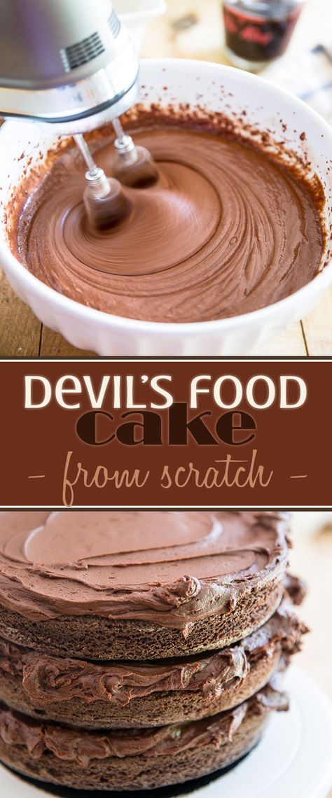 Devil's Food Cake • My Evil Twin's Kitchen Devils Food Cake Mix Recipe Ideas, Devils Food Cake Recipe, Cake Mix From Scratch, Hershey Cake, Devil's Food Cake, Recipes From Scratch, Devils Food Cake Mix Recipe, Vanilla Recipes, Devils Food Cake