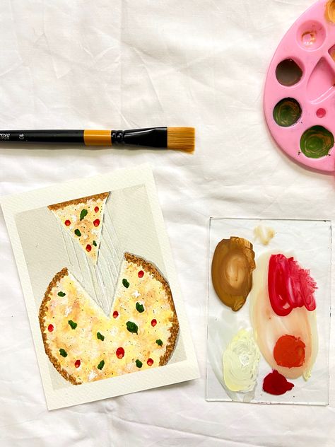 Simple painting/food painting/food illustration/easy painting Illustration Easy, Painting Food, Simple Painting, Food Painting, Food Illustration, Gouache Painting, Food Illustrations, Easy Paintings, Pizza