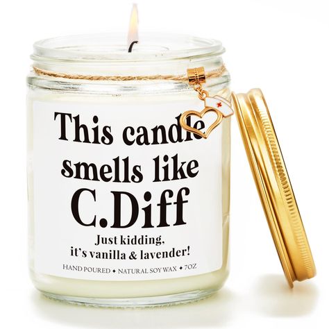 PRICES MAY VARY. IDEAL GIFT FOR NURSE - The "Smells Like C. Diff" candle is an exceptional gift for nurses and new nurse, symbolizing thoughtfulness and recognition of their unwavering commitment. Whether for registered nurse, nurse practitioner, or gifts for nurses female, this lavender-scented candle is a profound tribute to their invaluable contributions. NATURAL SOY WAX NURSE CANDLE - Our nurses gifts are meticulously handcrafted using 100% natural soy wax and cotton wicks, ensuring a clean, long-lasting burn of up to 50 hours. Infused with premium fragrance oils, the funny nurse candle emits a delightful aroma that creates a serene and comforting ambiance. These nurse gifts for women prioritize quality, safety, and are free from harmful chemicals. INJECTING SOME FUN INTO LIFE - The "t Nurse Candle, Presents For Nurses, Nurses Gifts, C Diff, Nursing Gifts, Nurse Practitioner Gifts, Funny Nurse Gifts, Gifts For Nurses, Christmas Gifts For Nurses