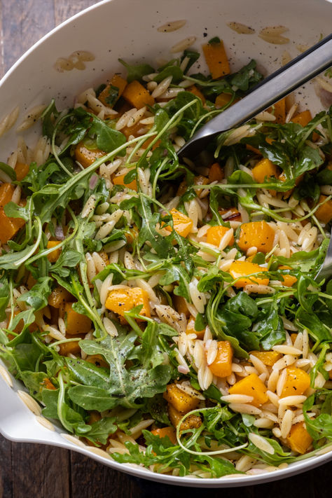 Winter Pasta Salad, Pasta Salad With Arugula, Wandering Chickpea, Salad With Butternut Squash, Winter Pasta, Pickled Cauliflower, Pesto Sauce For Pasta, Winter Salad Recipes, Orzo Pasta Salad