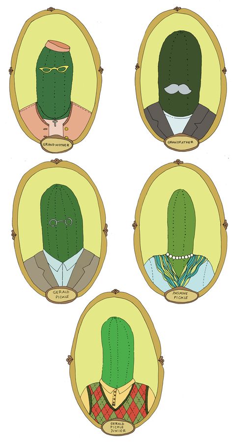 The Pickle Family <3 by Anna Rodighiero Dill Pickle Recipes, Pickle Board, Pickle Party, Busy Beaver, In A Pickle, Toy Packaging, Desktop Wallpaper Pattern, Animal Doodles, Boy Fishing