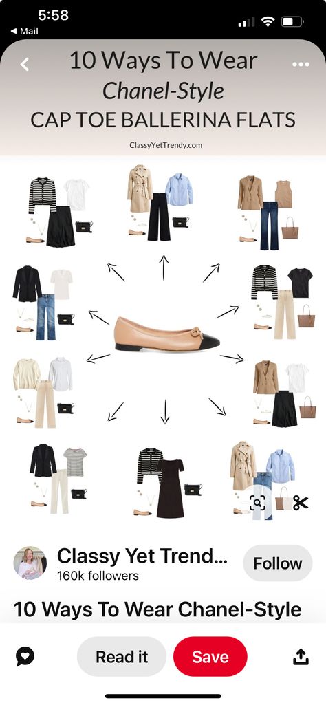 Tan And Black Flats Outfit, Chanel Ballet Shoes Outfit, Ballerina Flats Outfit Summer, Chanel Shoes Flats Outfits, Chanel Flats Outfit Classy, Taupe Flats Outfit, Captoe Flats Outfits, Chanel Beige And Black Shoes Outfit, Ballerina Heels Outfit