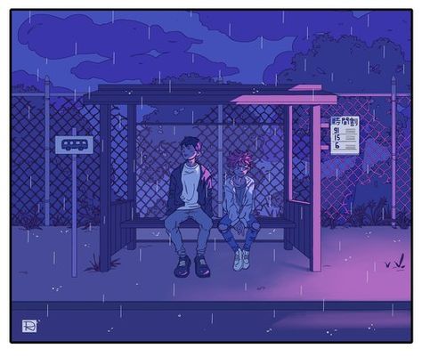 Chill Aesthetic, Cyberpunk Design, Anime City, Quirky Illustration, Cartoon As Anime, Bus Stop, Purple Aesthetic, Drawing Inspiration, The Rain