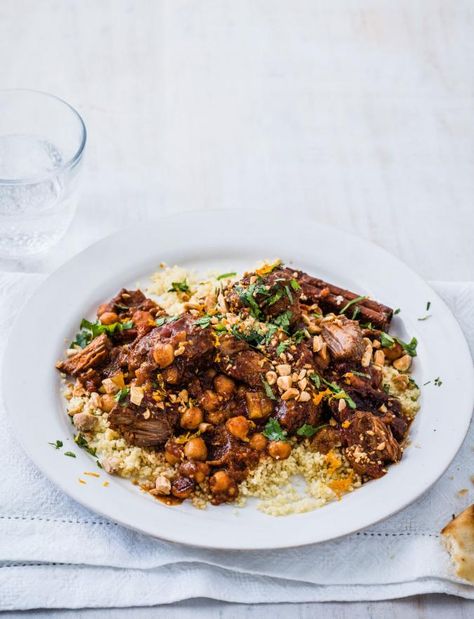 Lamb, apricot & chickpea tagine Chickpea Tagine Recipe, Vegan Lamb, Lamb Tagine Recipe, Chickpea Tagine, Beef Cauliflower, Lamb Tagine, Cauliflower Couscous, Vegan Beef, Moroccan Dishes