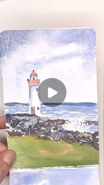 Watercolor Lighthouse, Watercolor Lighthouse Tutorial, Mini Watercolor Paintings, Easy Watercolor Lighthouse, Art Tutorials Watercolor, Watercolor Paintings Easy, Loose Watercolor, Illustrators On Instagram, Happy Paintings