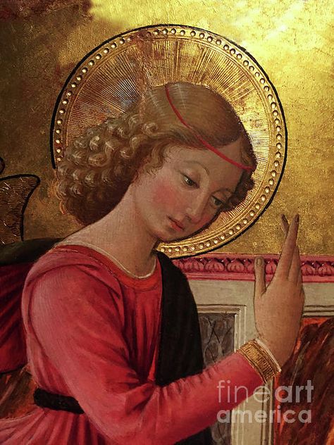 Angel Altarpiece detail. Antique Christian Catholic religious art. Restored as much as possible, but this beautiful art still shows its age. Fra Angelico, Angel Drawing, San Michele, Angel Painting, Painting People, Catholic Art, Angel Art, Ethereal Art, Medieval Art