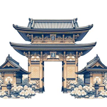 Japanese Gate Art, Minecraft Gates Entrance, Japanese Buildings Traditional, Japanese Gates Entrance, Traditional Japanese Temple, Traditional Entrance, Chinese Gate, Building Png, Japanese Palace