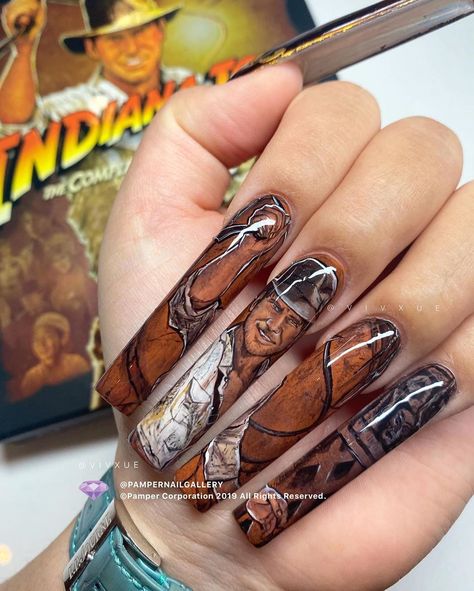 Pamper Nail Gallery® on Instagram: “💅💖Book your next nail service @pampernailgallery💖💅 - - 🐎”Indiana Jones”🐎 Session Art by Vivian (@vivxue), Please call ahead to book!!! • -…” The Last Crusade, Last Crusade, Disney Nail, Long Square Nails, Nail Art Disney, Nail Services, Disney Nails, Nails Magazine, Indiana Jones