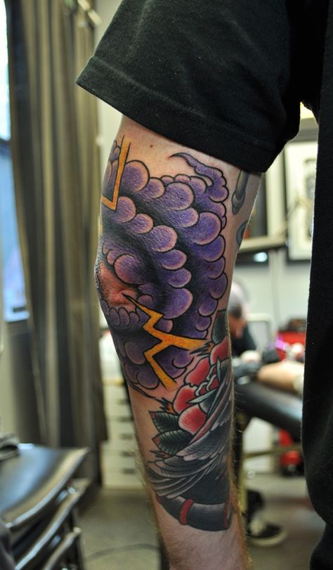 Tattoos Inner Elbow, Traditional Tattoo Elbow, Inner Elbow Tattoos, Traditional Heart Tattoos, Lightning Tattoo, Elbow Tattoo, Traditional Style Tattoo, Ankle Tattoos For Women, Traditional Tattoo Sleeve