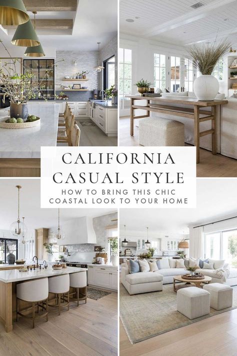 With its light and airy aesthetic, California casual interior design is a great way to bring cozy, comfortable, and chic coastal style to every room in your home - California coastal style - California design interior - California casual style California Decor Style Living Room, Neutral Beach Living Room Decor, Cali Coastal Living Room, California Beach House Living Room, Pacific Modern Interior, Hamptons Design Interiors, Cali Casual Living Room, California Decor Style Interior Design, Californian Coastal Homes