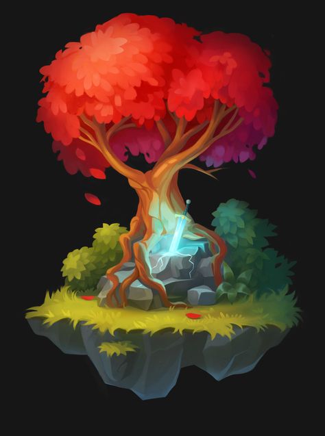 Magic Tree, Liza Fursova on ArtStation at https://www.artstation.com/artwork/4Xd4bq Magical Tree Art, Magic Tree Art, Tree Concept Art, Fantasy Cabin, Tree Digital Art, Stylized Tree, Enchanted Tree, Fantasy Tree, Magical Tree