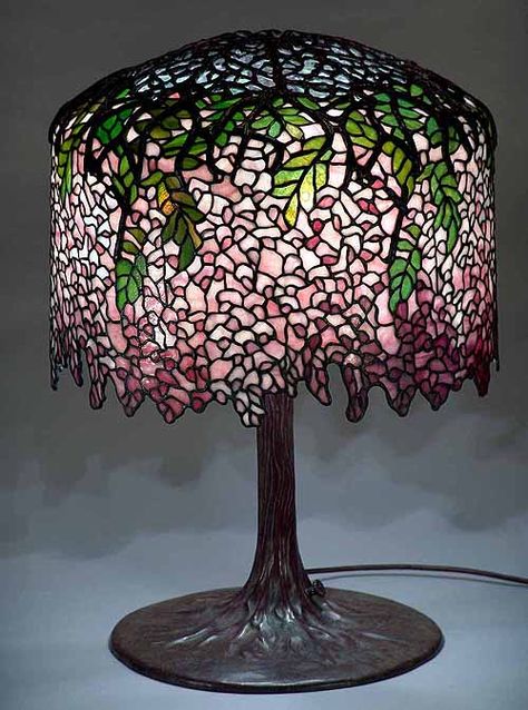 tiffany wisteria lamps | 18" Wisteria burgundy leaded glass and bronze Tiffany lamp #342 Tiffany Vitray, Tiffany Lamp Shade, Lampe Art Deco, Tiffany Style Lamp, Tiffany Lamp, Lamp Ideas, Tiffany Art, Tiffany Stained Glass, Louis Comfort Tiffany