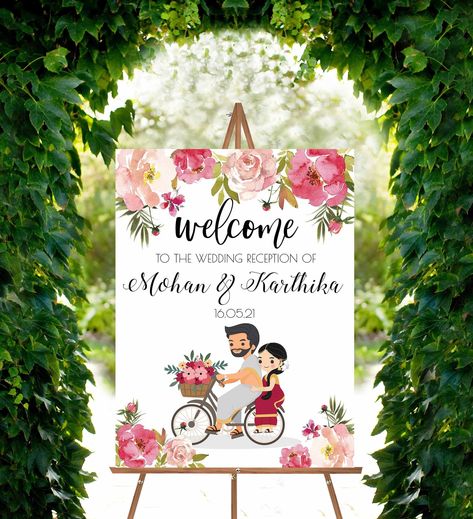 Malayalee Wedding, Welcome Sign Design, Indian Wedding Mehndi, Marriage Invitation, Wedding Sign Decor, Indian Engagement, Hindu Wedding Ceremony, Entry Signs, Desi Wedding Decor