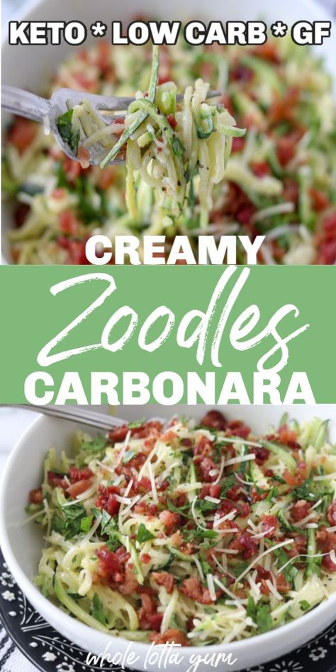 Making keto pasta carbonara with zucchini noodles is a quick 20 minute meal. With cream, cheese, and bacon, you'll love this easy low carb zoodle recipe for dinner. Classic Carbonara Recipe, Zoodle Recipe, Diet Salad, Keto Pasta, Zucchini Noodle, Recipe For Dinner, Zoodle Recipes, Carbonara Recipe, Boiled Egg Diet Plan