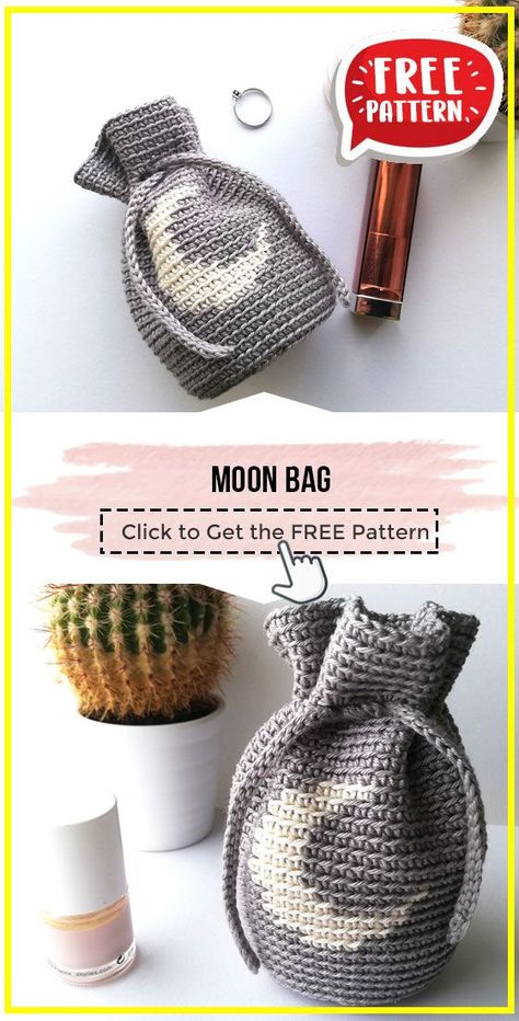 crochet Moon Bag free pattern - FREE Crochet Bag Pattern for Beginners. Click to Get the Pattern #Bag #crochetpattern #crochet via @shareapattern.com Alter Cloth Crochet Pattern, Popular Amigurumi Patterns, Crochet Cute Bag Pattern Free, Fall Market Crochet Ideas, Sew A Bag Free Pattern, Amigurumi Bag Free Pattern, Wiccan Crochet Patterns Free, Crochet Project Bag Pattern, Free Crochet Patterns Fall