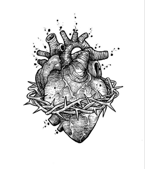 Real Heart Tattoos, Anatomical Heart Art, Biblical Tattoos, Christian Drawings, Line Tattoo Ideas, Wrist Tattoo Designs, Sacred Heart Tattoos, Line Tattoo, Wrist Tattoo