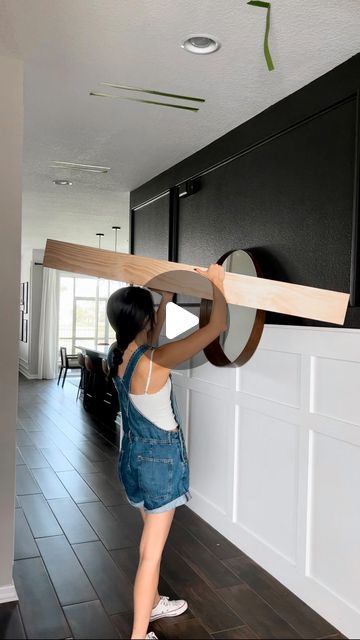 Leyla | DIY & Home Decor on Instagram: "DIY entryway: Week 3. It’s ceiling beam time 🤩 Using a combination of 1x8 and 1x6 pine boards, this week the ceiling beams got built. I’m still sampling my stain colors for the perfect moody contemporary shade, but the plan is to get these stained & installed next weekend! See you in stories to finish these up 🤗 . . . #diy #ceilingdesign #ceilingbeams #entrywaydecor #roommakeover #entrywayideas #hallwaystyle" Entryway Beams Ceilings, Beams In Kitchen Ceiling, Moody Contemporary, Ceiling Panel, Faux Wood Beams, Diy Entryway, Pine Boards, Wood Beam Ceiling, Ceiling Panels