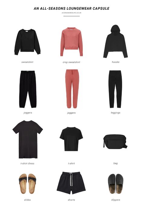 An All-Seasons Loungewear Capsule Lounge Capsule Wardrobe, Sporty Capsule Wardrobe, Lounge Wear Capsule, Capsule Loungewear, Unpolished Casual, Loungewear Capsule Wardrobe, Loungewear Set Shorts, Spring Loungewear, Loungewear Capsule