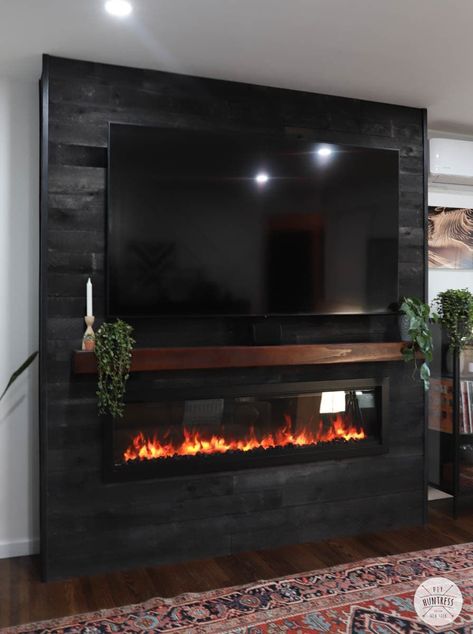 Alternatives To Shiplap Fireplace, Tv Wall Decor With Electric Fireplace, Wall Mounted Fireplace And Tv Floating Shelves, Fireplace Rooms Ideas, Electric Fireplace Ideas With Tv Tall Ceilings, Wall Mount Tv With Fireplace, Electric Fireplace Ideas With Tv Black Wall, Fireplace Insert With Mantle, Shiplap Electric Fireplace Wall With Tv Farmhouse