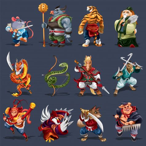 12 chinese zodiac animals with kungfu st... | Premium Vector #Freepik #vector #animals #save-date #date #marriage 12 Chinese Zodiac Signs, Chinese Zodiac Animals, Chinese Zodiac Horse, Zodiac Animals, Zodiac Characters, Fu Dog, Manga Drawing Tutorials, Chinese Astrology, Chinese Cartoon