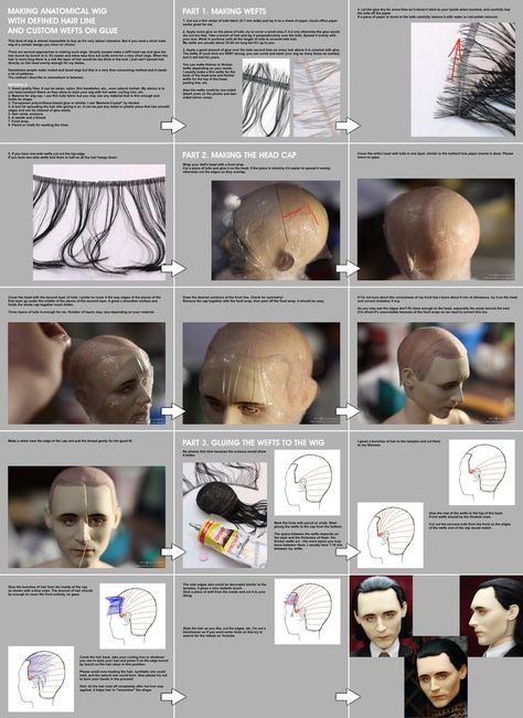 Tutorial: anatomical wig with defined hair line by scargeear Art Doll Tutorial, Bb Reborn, Sculpting Tutorials, Doll Making Tutorials, Hair Line, Cosplay Tutorial, Polymer Clay Dolls, Doll Wigs, Doll Tutorial