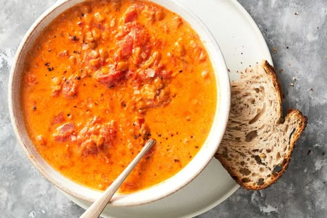 Lentil Tomato Soup Recipe Lentil Tomato Soup, New York Times Recipes, Beans And Greens, Nyt Recipes, Vegetarian Comfort Food, Shrimp And Vegetables, Salmon And Shrimp, Quick Pasta, Slow Cooker Bbq