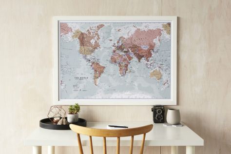 Back to Uni - Dorm Room Décor for Travel-Mad Students Uni Dorm, World Map Wall Decor, Classroom Style, World Map Poster, Push Pin Map, Map Wall Decor, Wall Map, Map Wallpaper, Map Of The World