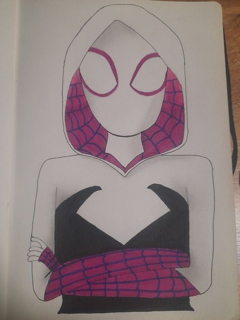 Drawing Gwen Stacy, Gwen Spiderman Drawing, Spider Woman Drawing, Spider Gwen Drawing, Gwen Stacy Drawing, Gwen Drawing, Gwen Stacy Emma Stone, Half Face Drawing, Amjad Khan