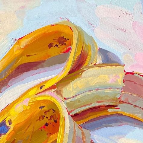 Alai✨Oil painter on Instagram: "Featuring 🍌 swipe to see old ones 🙈 which one is your fav? I like the 9th one. Something warm on it that I no longer do and now I want to 🥲💪 ✨Some 🍌 prints available on my website! 🎨These are all oil paintings except the 5th one which is a digital painting! #banana #oilpaint #painting #painterly #boldbrush #boldcolors #paintingbrushes #bananalover #aestheticart #aestheticpainting #foodpainting" Banana Painting, Fruit Painting, Without Borders, Arte Inspo, Paint Print, Art Inspiration Painting, Art Sketchbook, Painting Techniques, Oil Painting On Canvas