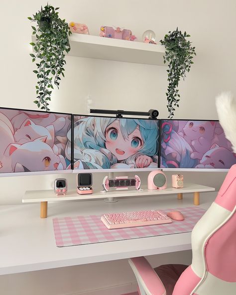 Happy Saturday🌷 The weather is so nice today, so I decided to take some shots of my pink desk setup ✨ I wasn’t able to post yesterday because my husband, Riri (my kitty) and I were in bed until 6pm.🥰 Then, we took both our cars for a drive, bought snacks, and bingwatched the old TV show “Lost” till 6am✨Totally didn’t think about social media for the whole day. I love that😌 These days I don’t feel like being on social media anymore. If it weren’t for my collab backlogs I would be MIA for a ... Pink Desk Setup, Pc Aesthetic, Tv Setup, Pink Desk, About Social Media, Gaming Station, Setup Ideas, Gaming Desk, Old Tv Shows