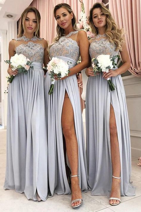 Grey Bridesmaid Dresses Long, Silver Bridesmaid Dresses, Halter Bridesmaid Dress, Grey Bridesmaids, Dusty Blue Bridesmaid Dresses, Custom Bridesmaid Dress, Sleeveless Bridesmaid Dresses, Blue Bridesmaid Dress, Grey Bridesmaid Dresses