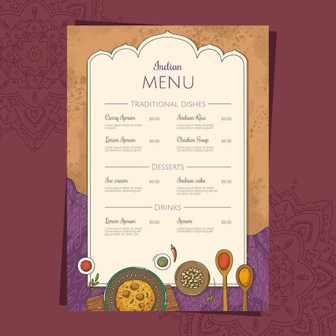 Menu Card Design Creative, Indian Menu Design, Menu Design Ideas Templates, Menu Drawing, Resturant Menu, Indian Food Menu, Menu Design Layout, Wedding Food Menu, Menu Design Inspiration