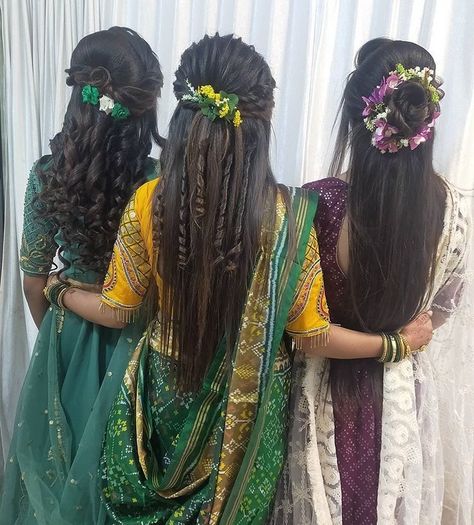 Friends hairstyles Girls Hair Cuts, Hair Cuts For Girls, Hair Styles For Girls, Hair Style On Saree, Curl Hair With Straightener, Hairstyles Cute, Hair Style Vedio, Engagement Hairstyles, Bridal Hair Buns