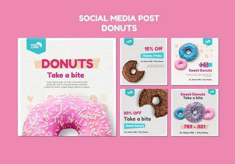 Donuts store social media post template | Free Psd #Freepik #freepsd #food #bakery #social #media Donut Social Media Post, Donuts Social Media, Store Social Media, Donut Store, Facebook Post Design, Food Bakery, 3d Logo Design, Social Media Post Template, Facebook Banner