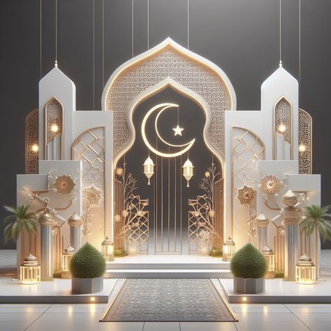 Ramadan Theme Decoration, Ramadan Design Ideas, Mushola Design, Aidilfitri Decoration, Ramadan Graphic Design, Islamic Backdrop, Raya Backdrop, Eid Backdrop, Ramadhan Design