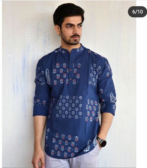 Kurta Shirt For Men, Short Kurta For Men, Royal Blue Shirt, Stylish Men Wear, Royal Blue Shirts, Color Combos Outfit, Short Kurta, Indigo Prints, Blue Block