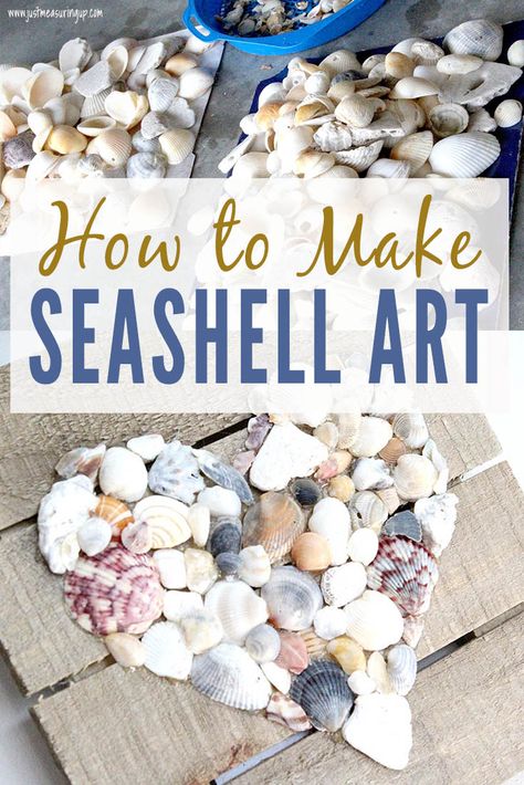 Make this easy DIY seashell wall hanging using shells from your family beach trip. It's an easy craft you can make for your home or as a diy gift - it's a wonderful way to remember a fun trip to the beach. #seashellcraft #beachcraft Beach Sea Shells Diy Ideas, Projects With Shells Diy Ideas, Craft Ideas For Sea Shells, Diy Crafts With Seashells Ideas, Things To Make With Shells From The Beach, Shell Art Diy Seashells, Ocean Shells Crafts Ideas, Crafts Using Seashells Ideas, Seashell Picture Frames Diy Shells