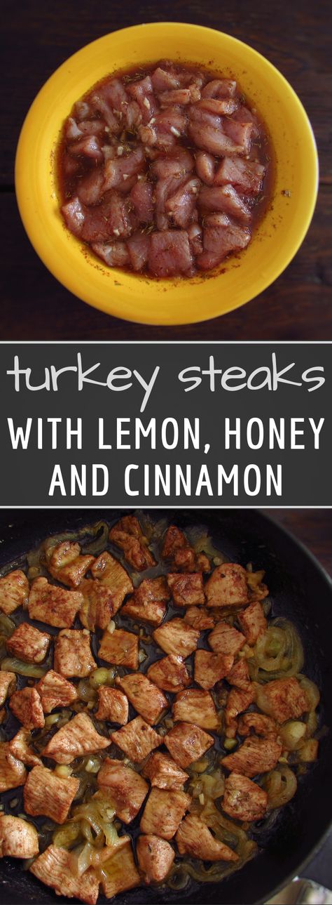 If you’re tired of making always the same meals, this turkey recipe is undoubtedly an excellent choice! It’s a bittersweet recipe aromatized with the delicious lemon, honey and cinnamon flavors! Try it, you’ll want to repeat… #recipe #turkey #steak #lemon #honey #cinnamon Turkey Steaks Recipes, Peru Recipes, Turkey Steak Recipes, Turkey Steaks, Cinnamon Food, Protein Recipe, Honey Cinnamon, Lemon Honey, Recipes Thanksgiving