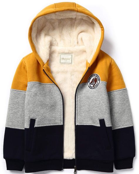 PRICES MAY VARY. Body:45% Cotton 55% Polyester Lining:100% polyester Adorable boys Jackets or hoodie, a breathable, soft, and comfortable Dark Yellow and Blue long-sleeves casual comfy warm zip up sweatshirt to keep them comfortable and warm Featuring a 45% Cotton and 55% Polyester blend with soft fuzzy fur of 100% polyester Lining fabric, long-sleeves, smooth quilted wadded fabric, zipper closure, and very thick design to keep the boys warm and dry. No Pilling and fleece lining will not comes o Fleece Lined Jacket, Fleece Jackets, Top Moda, Zip Up Sweatshirt, Boys Fleece, Boys Sweatshirts, Dark Yellow, Fall Weather, Boys Jacket