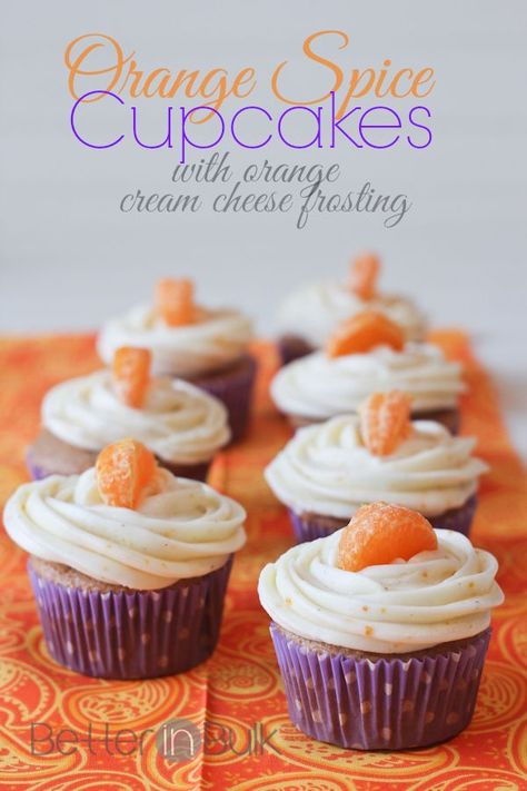 These orange spice cupcakes with orange cream cheese frosting are the ultimate sweet treat! Orange Spice Cupcakes, Orange Cream Cheese Frosting, Orange Cream Cheese, Spice Cake Mix, Lunch Lady, Spice Cupcakes, Sweet Cupcakes, Cupcake Flavors, Easy Cupcakes