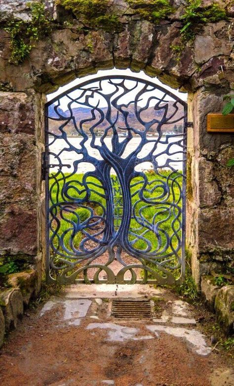 Inverewe Garden Gate, Poolewe, Scotland - by Robin via Flickr.  http://www.facebook.com/781158825326143/photos/a.781419691966723.1073741829.781158825326143/868439156598109/?type=3 Tor Design, Cool Doors, Have Inspiration, Iron Gates, Fence Gate, Garden Gate, Iron Gate, Unique Doors, Beautiful Doors