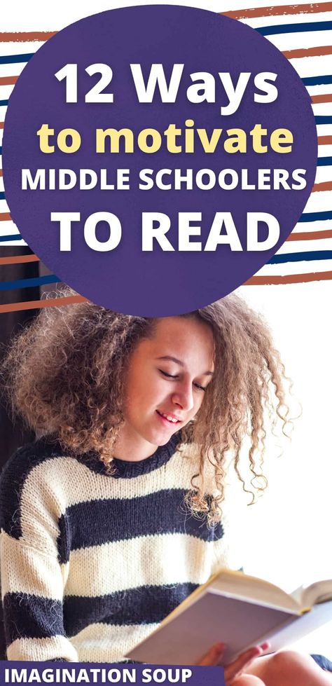 12 Ways to Motivate Middle School Students to Read | Imagination Soup Library Middle School Ideas, Literacy Week Ideas Middle School, Middle School Reading Specialist, Middle School Library Activities, Middle School Library Ideas, Middle School Reading Challenge, Middle School Literacy Night, Read 180 Middle School, Reading Incentives For Middle School