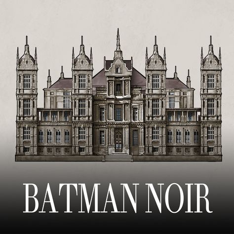 Wayne Manor - Batman Noir, JunSheng Zheng Wayne Manor Floor Plan, Batman Mansion, Manor Exterior, Halloween Japan, Architectural Concepts, Tragic Hero, Wayne Manor, Bat Cave, Small Portions