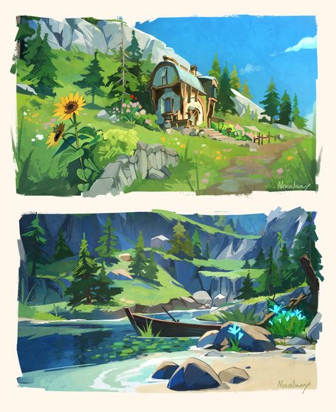 Fontaine Genshin Impact Scenery, Fontaine Genshin Impact, Environment Studies, Environment Study, Zelda Wallpaper, Digital Art Inspiration, Landscape References, Background Study, Solar Punk